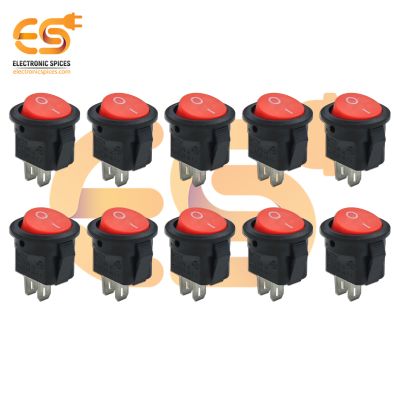 KCD11 3A 250V AC Red Color 2 pin SPST Round Mini Plastic Rocker Switch Pack of 10